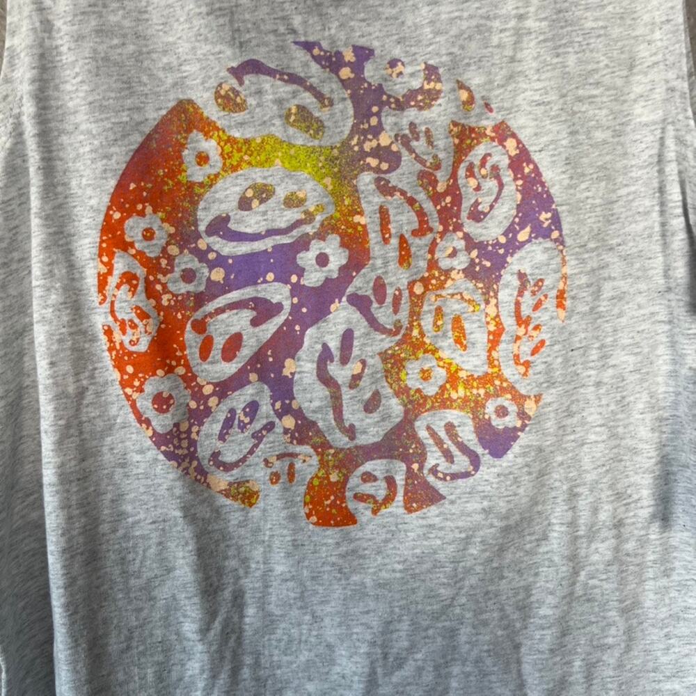 BP. Happy Face Flower Power Graphic Grey Sleeveless Tank Top Womens Small New - Picture 2 of 7